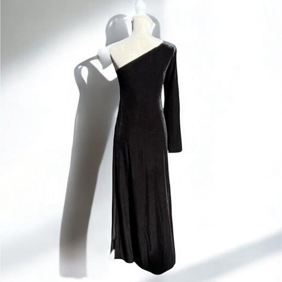 🌻NEW w.tag French Connection Black Velvet One Shoulder Maxi Dress Size 8 - Picture 7 of 12